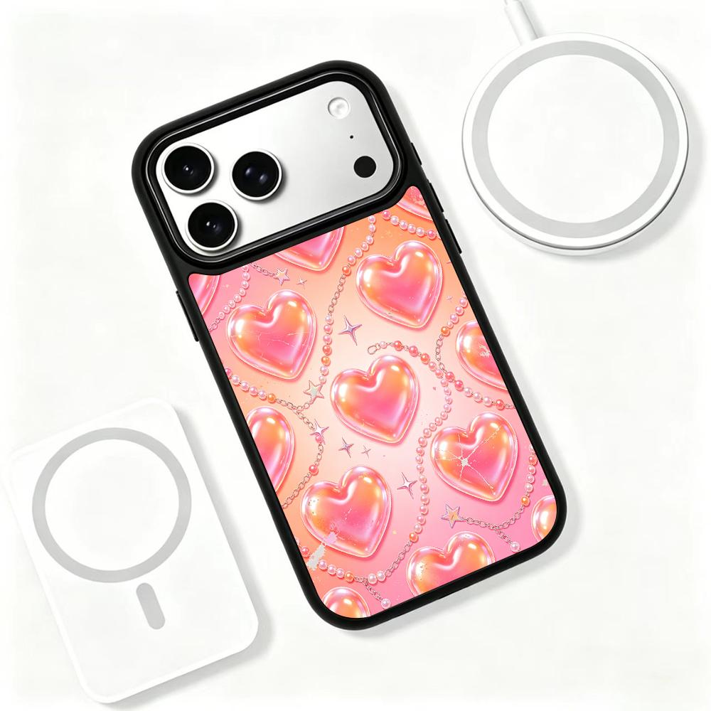 Compatible with iPhone 18 Pro & 17 Pro Colorful Painting PC Silicone Magnetic Phone Case - Peach Bubble Heart