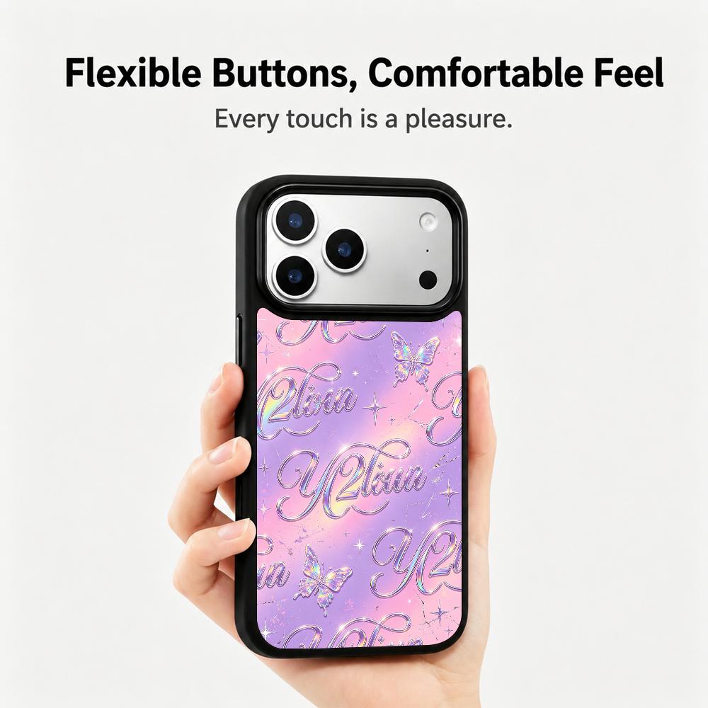Compatible with iPhone 18 Pro & 17 Pro Colorful Painting PC Silicone Magnetic Phone Case - Taro Purple Flower Millennium Butterfly
