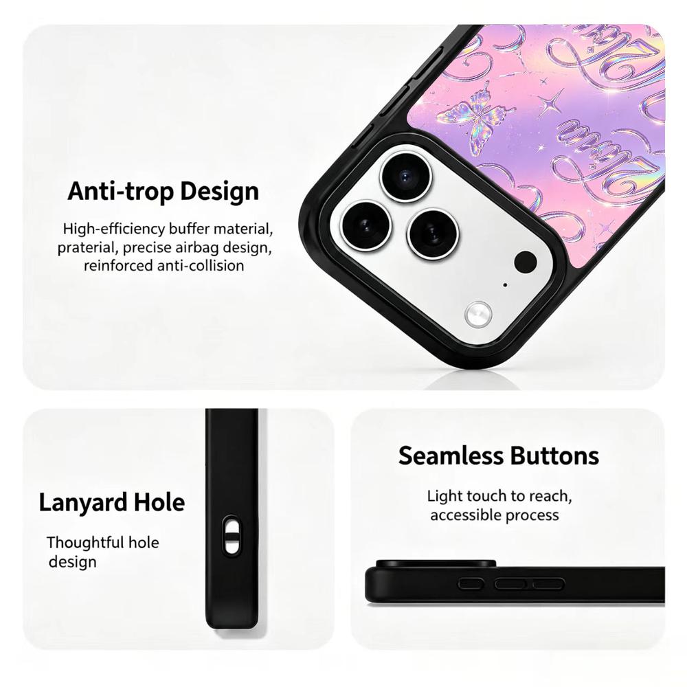 Compatible with iPhone 18 Pro & 17 Pro Colorful Painting PC Silicone Magnetic Phone Case - Taro Purple Flower Millennium Butterfly