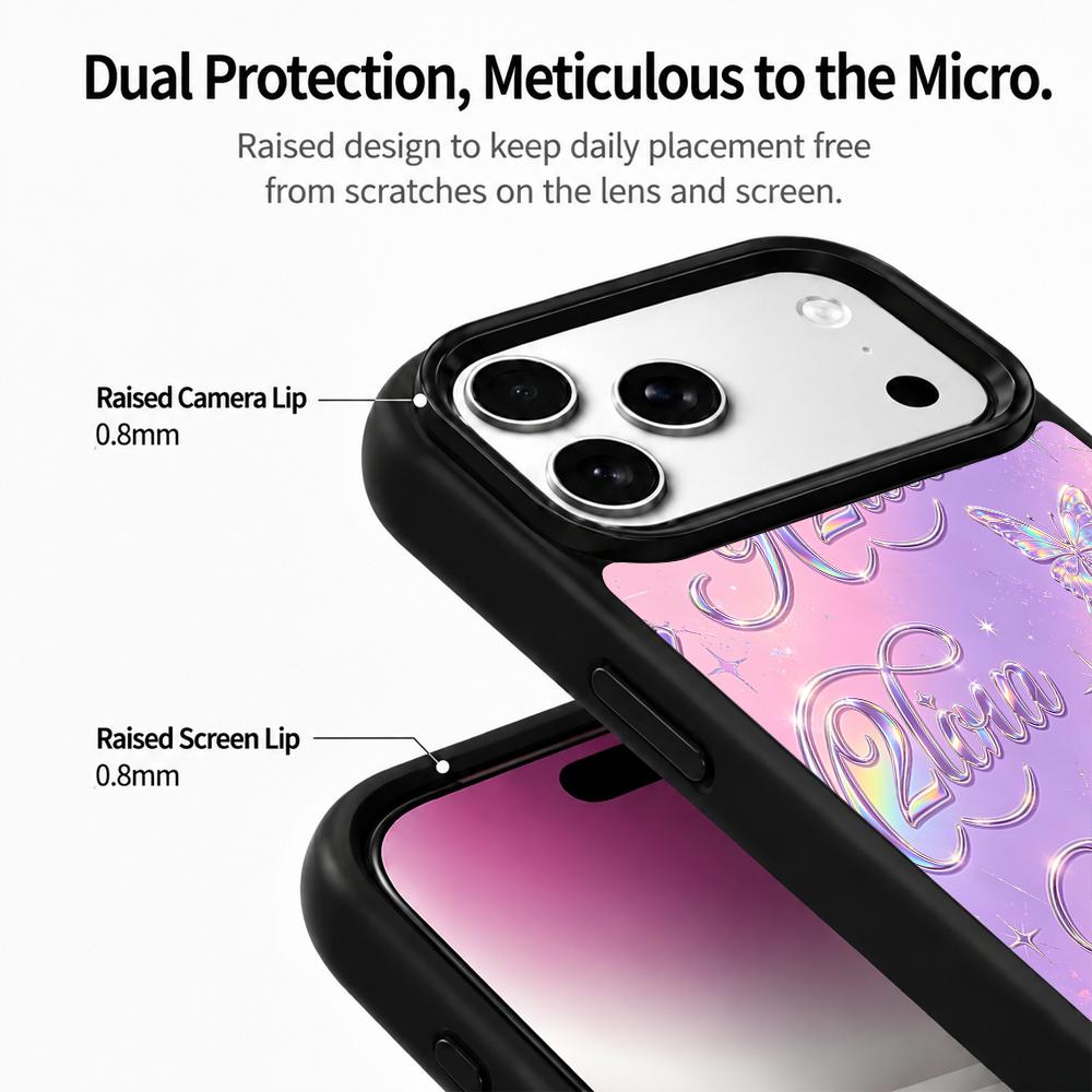 Compatible with iPhone 18 Pro & 17 Pro Colorful Painting PC Silicone Magnetic Phone Case - Taro Purple Flower Millennium Butterfly