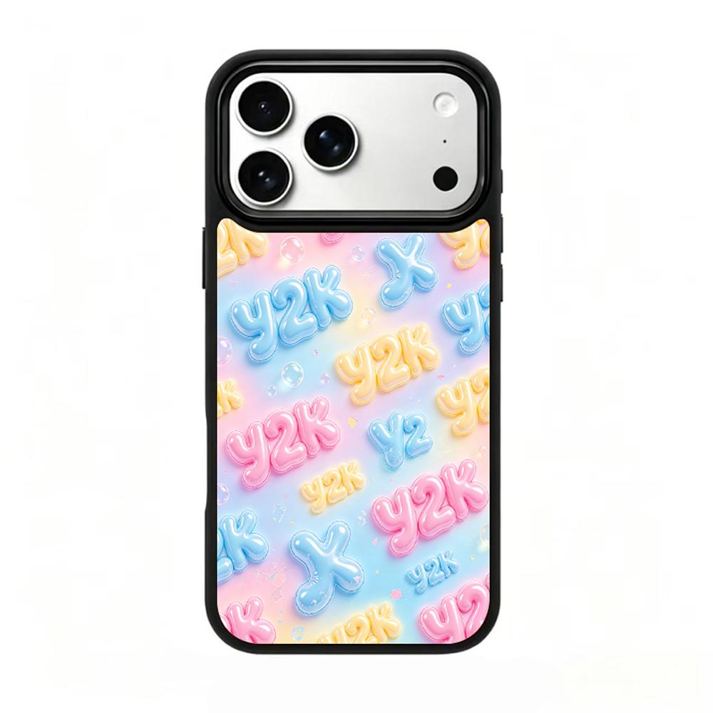 Compatible with iPhone 18 Pro & 17 Pro Colorful Painting PC Silicone Magnetic Phone Case - Sweet Soft Macaron Bubble Lettering