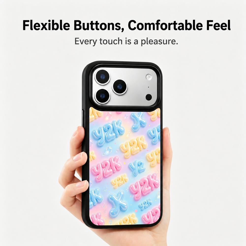 Compatible with iPhone 18 Pro & 17 Pro Colorful Painting PC Silicone Magnetic Phone Case - Sweet Soft Macaron Bubble Lettering