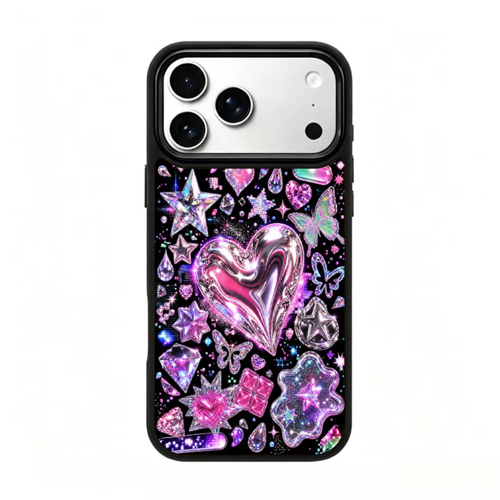 Compatible with iPhone 18 Pro & 17 Pro Colorful Painting PC Silicone Magnetic Phone Case - Chrome Heart Fragments
