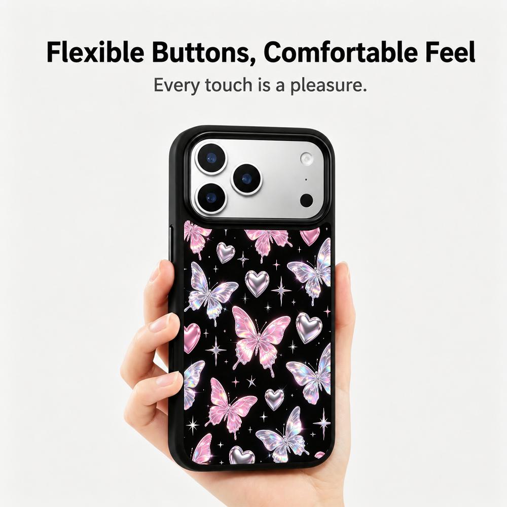 Compatible with iPhone 18 Pro & 17 Pro Colorful Painting PC Silicone Magnetic Phone Case - Dark Night Butterfly Dream