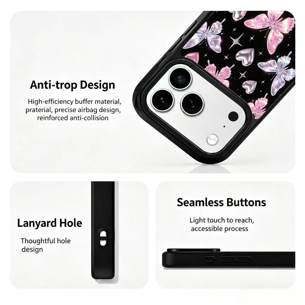 Compatible with iPhone 18 Pro & 17 Pro Colorful Painting PC Silicone Magnetic Phone Case - Dark Night Butterfly Dream