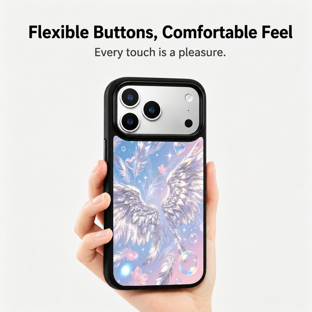 Compatible with iPhone 18 Pro & 17 Pro Colorful Painting PC Silicone Magnetic Phone Case - Silver Wing Cherry Blossom Bubbles