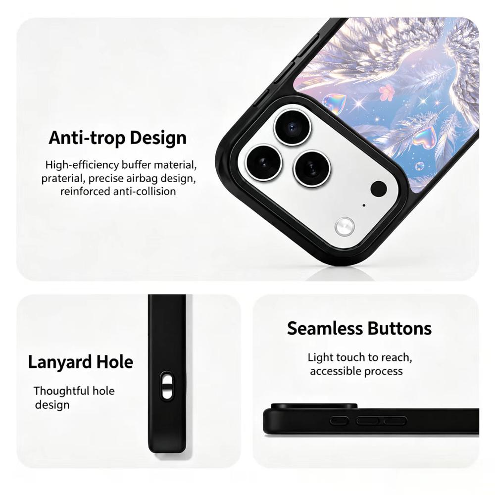 Compatible with iPhone 18 Pro & 17 Pro Colorful Painting PC Silicone Magnetic Phone Case - Silver Wing Cherry Blossom Bubbles