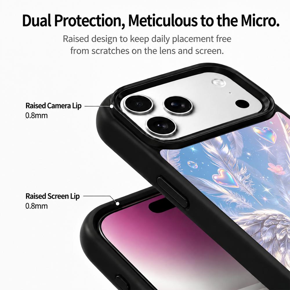 Compatible with iPhone 18 Pro & 17 Pro Colorful Painting PC Silicone Magnetic Phone Case - Silver Wing Cherry Blossom Bubbles