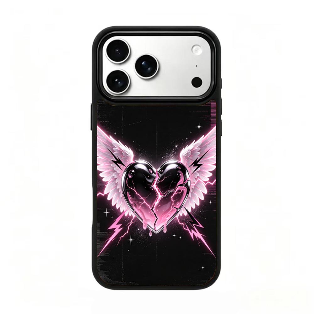 Compatible with iPhone 18 Pro & 17 Pro Colorful Painting PC Silicone Magnetic Phone Case - Wing Crack Heart