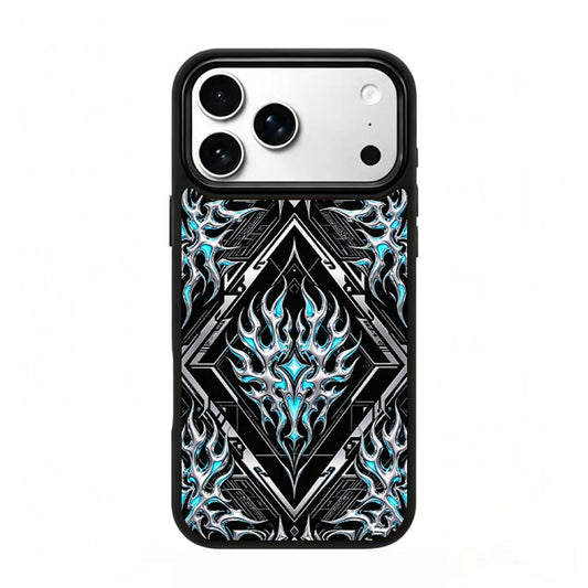 Compatible with iPhone 18 Pro Max & 17 Pro Max Colorful Painting PC Silicone Magnetic Phone Case - Diamond Flame Blue