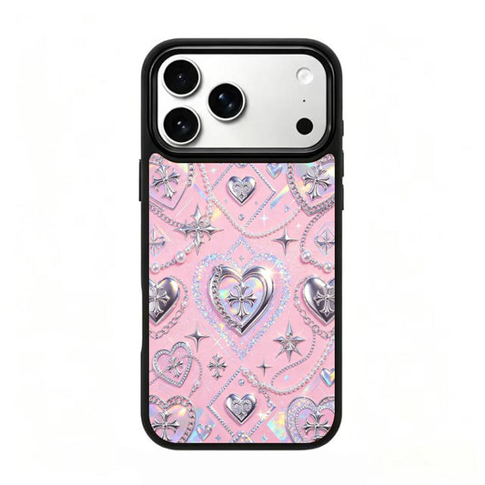 Compatible with iPhone 18 Pro Max & 17 Pro Max Colorful Painting PC Silicone Magnetic Phone Case - Pink Sweetheart Chloe Diamond Pattern