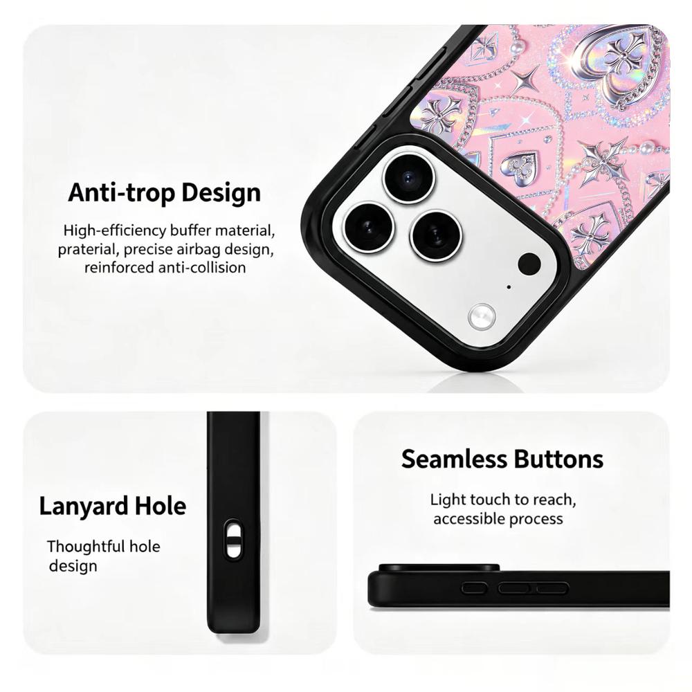 Compatible with iPhone 18 Pro Max & 17 Pro Max Colorful Painting PC Silicone Magnetic Phone Case - Pink Sweetheart Chloe Diamond Pattern