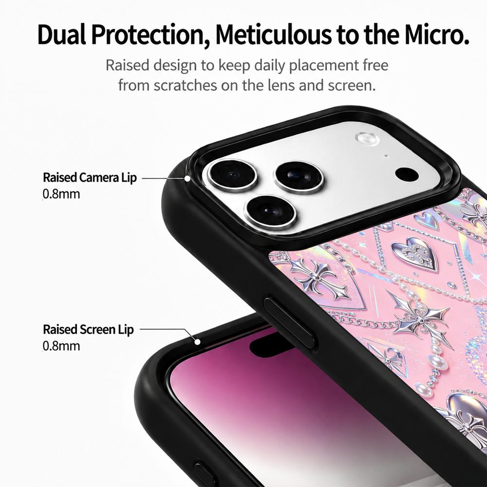 Compatible with iPhone 18 Pro Max & 17 Pro Max Colorful Painting PC Silicone Magnetic Phone Case - Pink Sweetheart Chloe Diamond Pattern