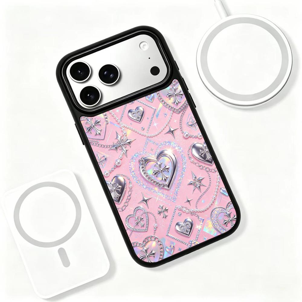 Compatible with iPhone 18 Pro Max & 17 Pro Max Colorful Painting PC Silicone Magnetic Phone Case - Pink Sweetheart Chloe Diamond Pattern
