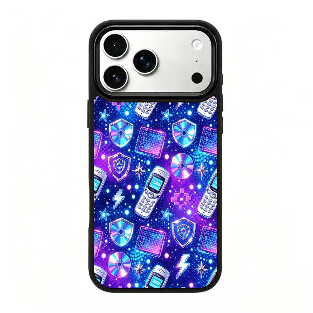 Compatible with iPhone 18 Pro Max & 17 Pro Max Colorful Painting PC Silicone Magnetic Phone Case - Millennium Retro Telecom Cyber ??Texture