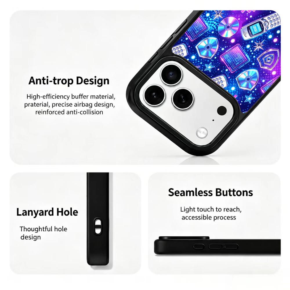 Compatible with iPhone 18 Pro Max & 17 Pro Max Colorful Painting PC Silicone Magnetic Phone Case - Millennium Retro Telecom Cyber ??Texture