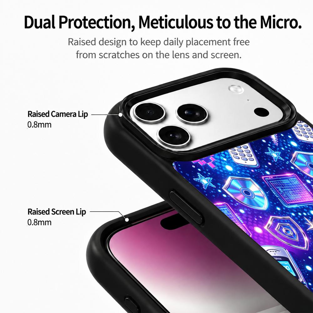 Compatible with iPhone 18 Pro Max & 17 Pro Max Colorful Painting PC Silicone Magnetic Phone Case - Millennium Retro Telecom Cyber ??Texture