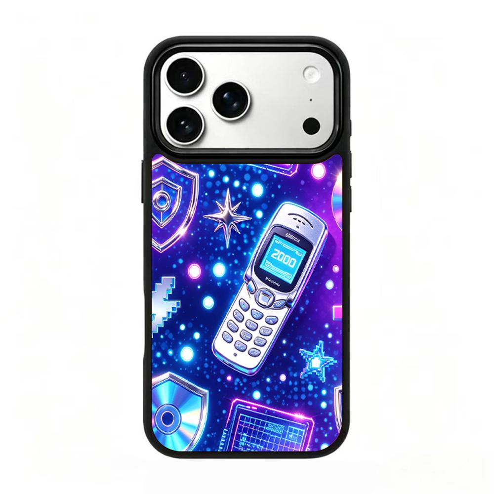 Compatible with iPhone 18 Pro Max & 17 Pro Max Colorful Painting PC Silicone Magnetic Phone Case - Millennium Retro Machine Neon Closeup