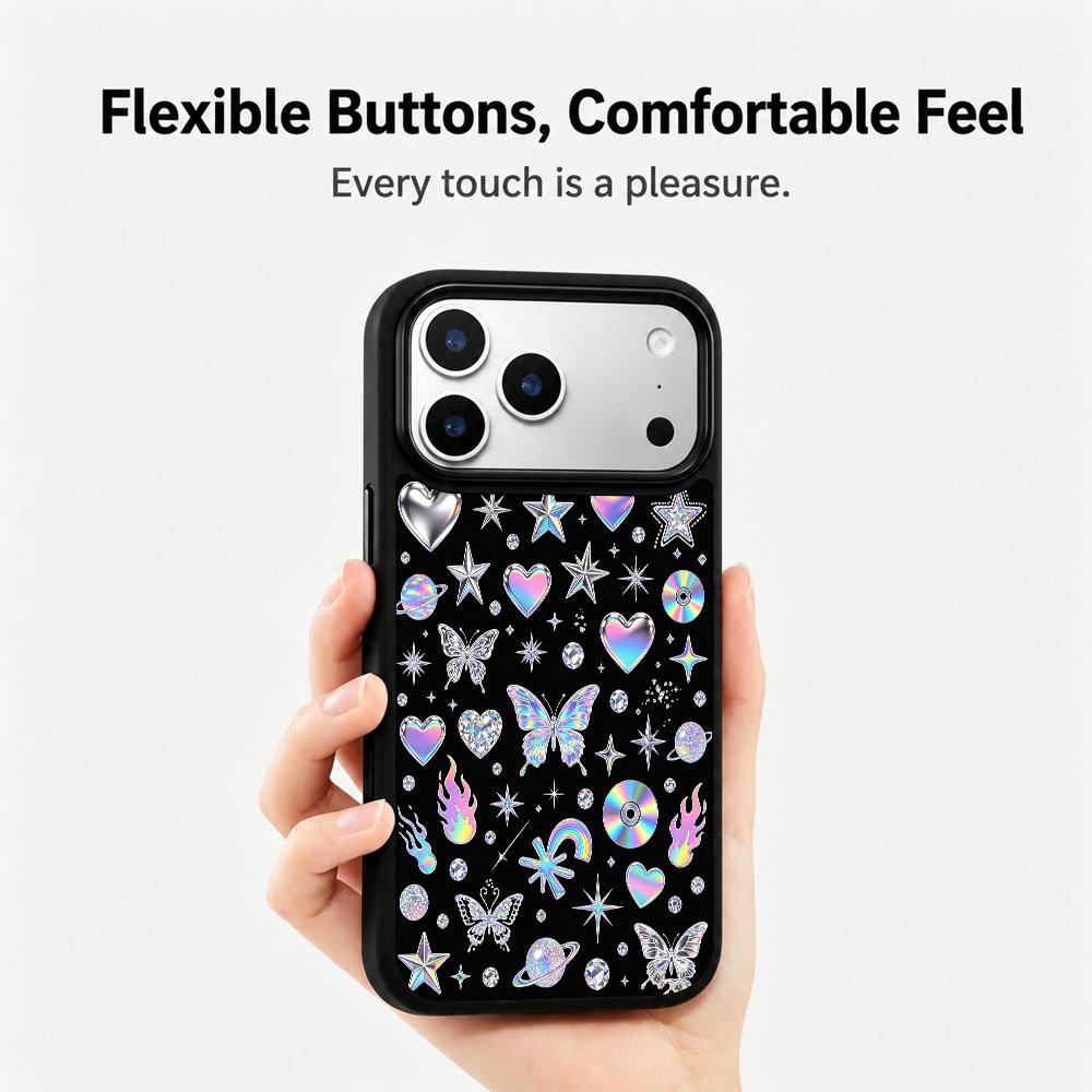Compatible with iPhone 18 Pro Max & 17 Pro Max Colorful Painting PC Silicone Magnetic Phone Case - Holographic Iridescence