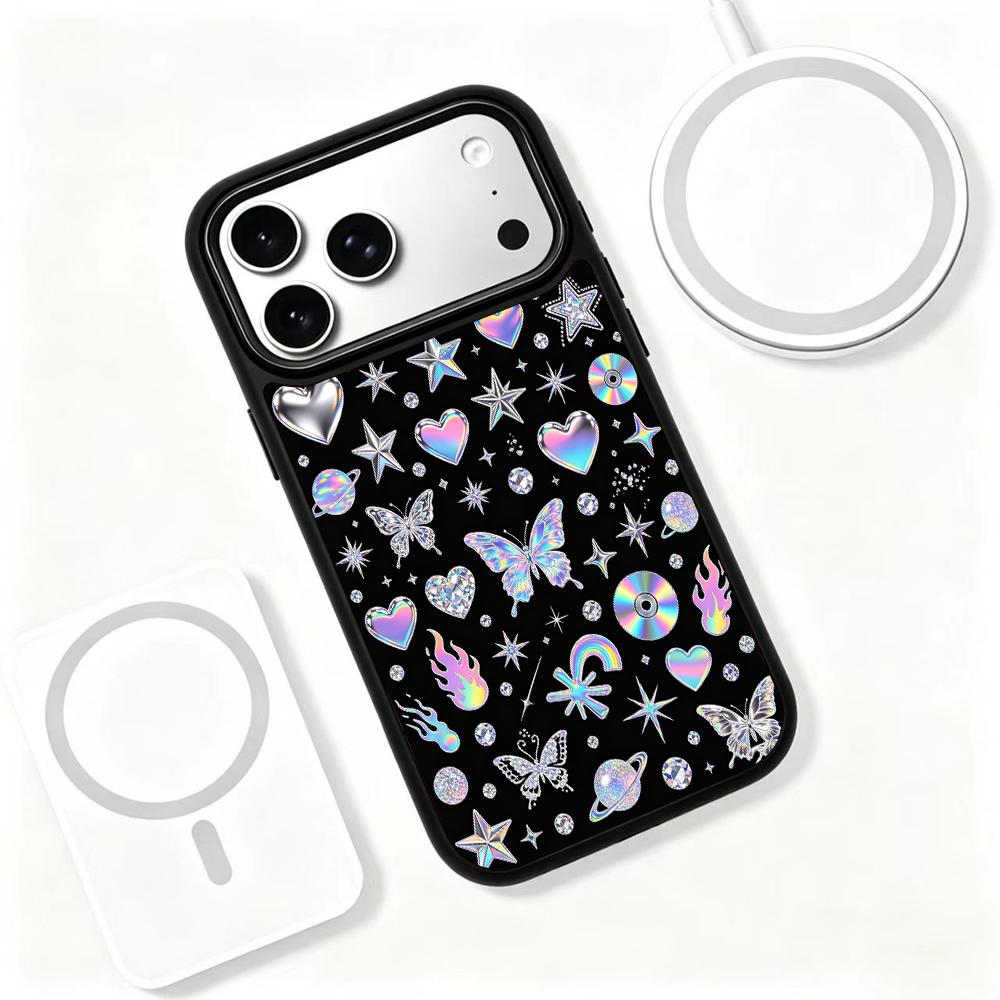 Compatible with iPhone 18 Pro Max & 17 Pro Max Colorful Painting PC Silicone Magnetic Phone Case - Holographic Iridescence