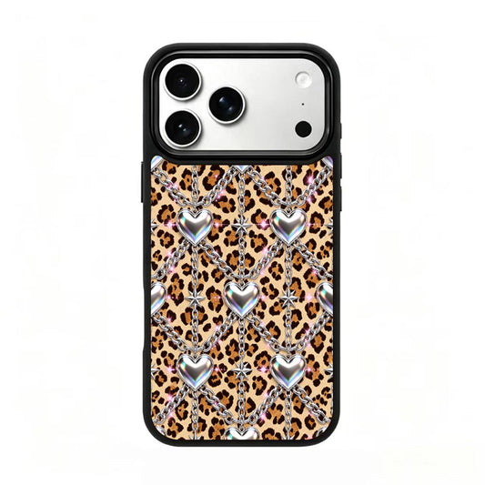 Compatible with iPhone 18 Pro Max & 17 Pro Max Colorful Painting PC Silicone Magnetic Phone Case - Wild Leopard Silver Chain Sweetheart Pattern