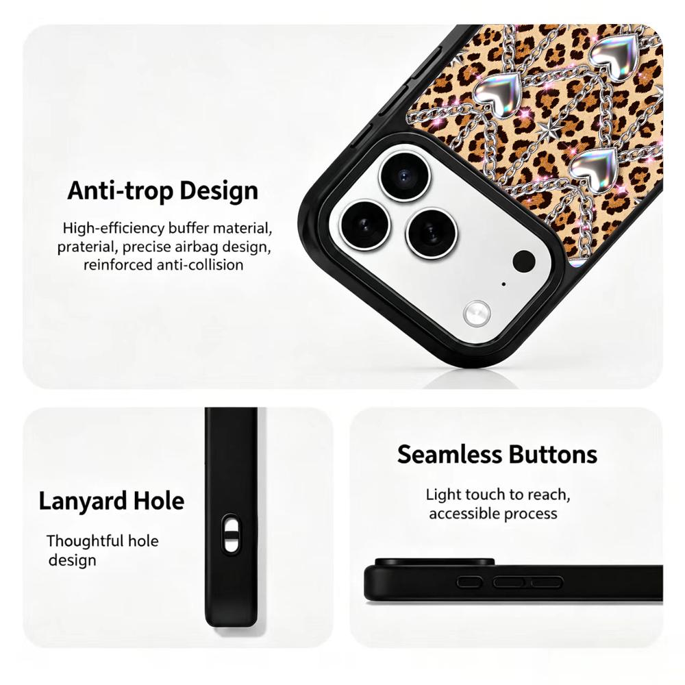 Compatible with iPhone 18 Pro Max & 17 Pro Max Colorful Painting PC Silicone Magnetic Phone Case - Wild Leopard Silver Chain Sweetheart Pattern