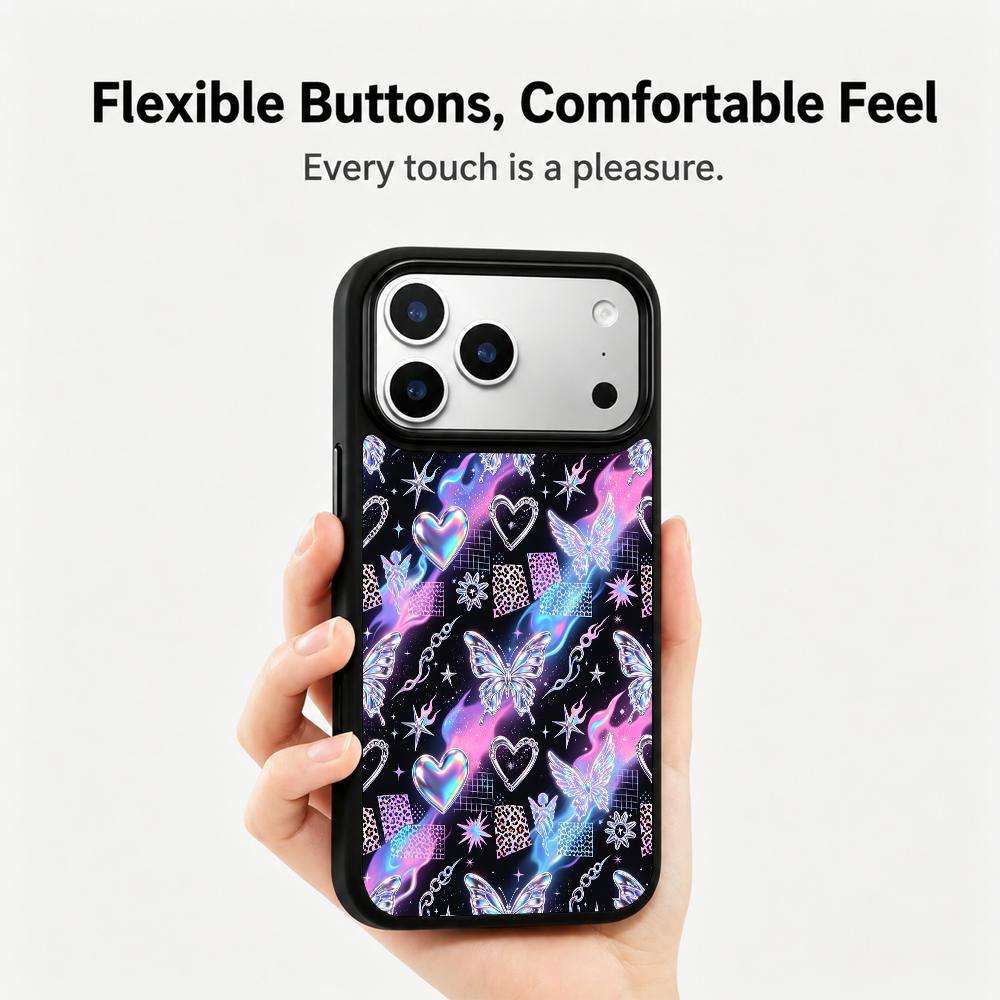 Compatible with iPhone 18 Pro Max & 17 Pro Max Colorful Painting PC Silicone Magnetic Phone Case - Flame Butterfly Mix