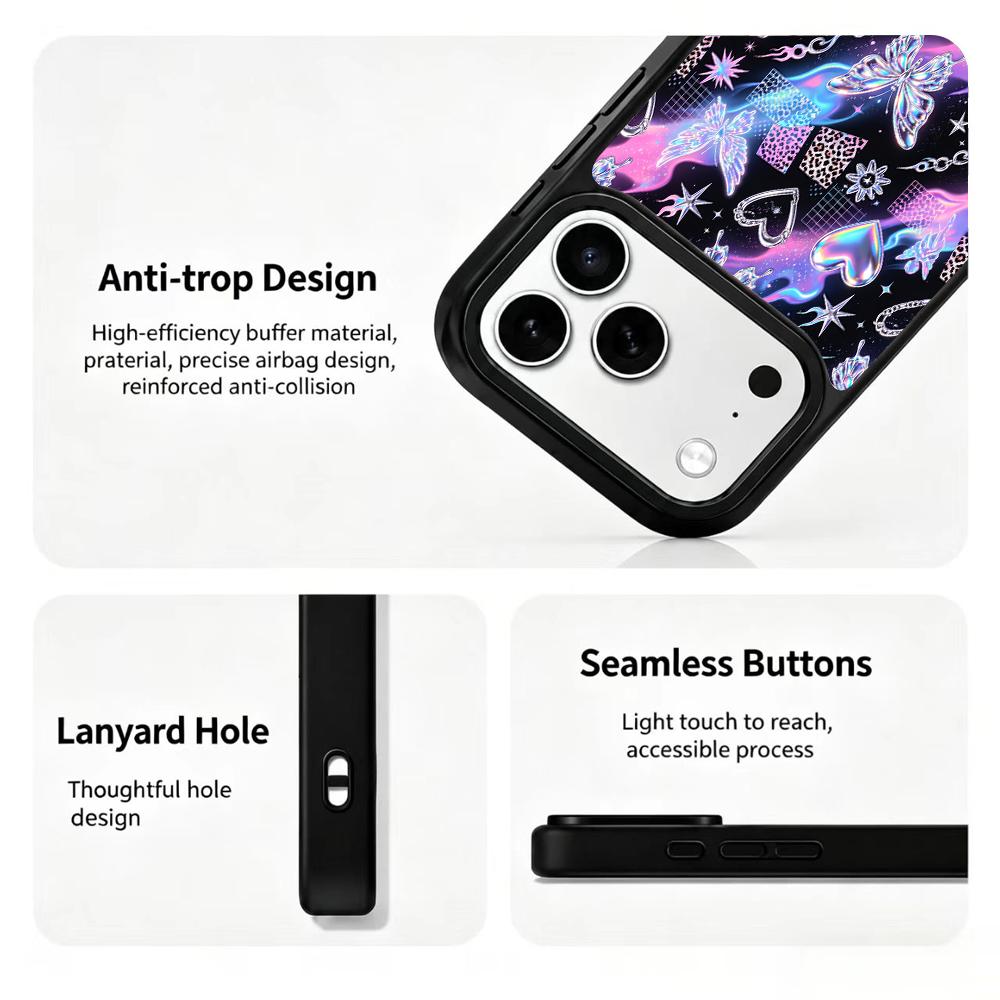Compatible with iPhone 18 Pro Max & 17 Pro Max Colorful Painting PC Silicone Magnetic Phone Case - Flame Butterfly Mix