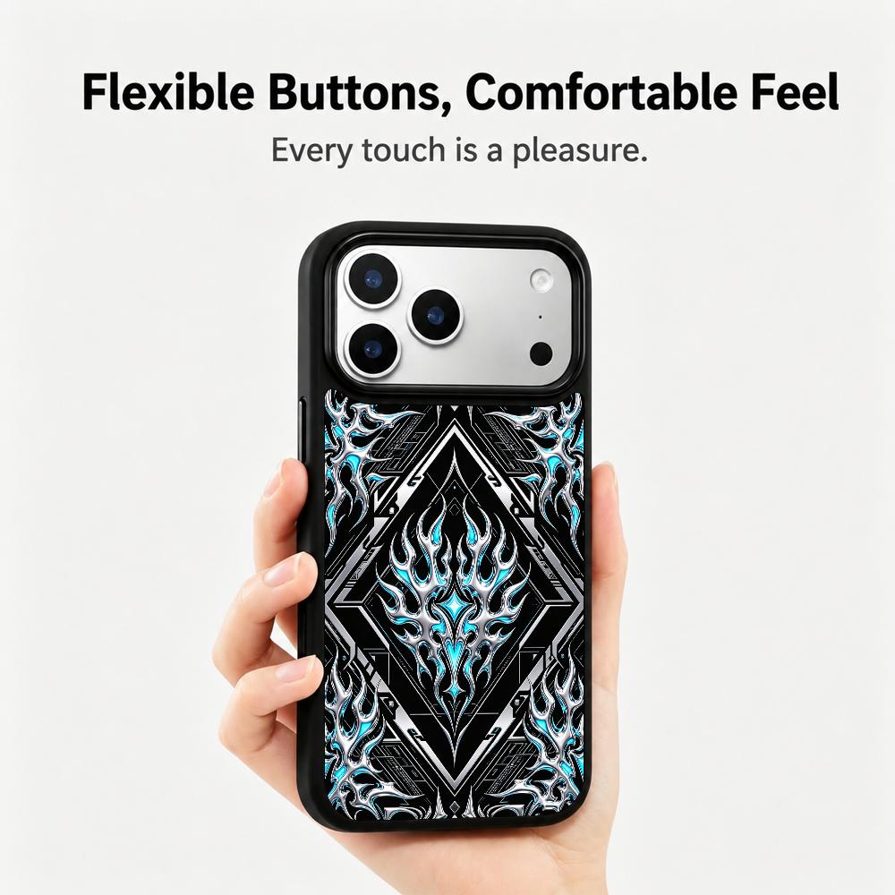 Compatible with iPhone 18 Pro & 17 Pro Colorful Painting PC Silicone Magnetic Phone Case - Diamond Flame Blue
