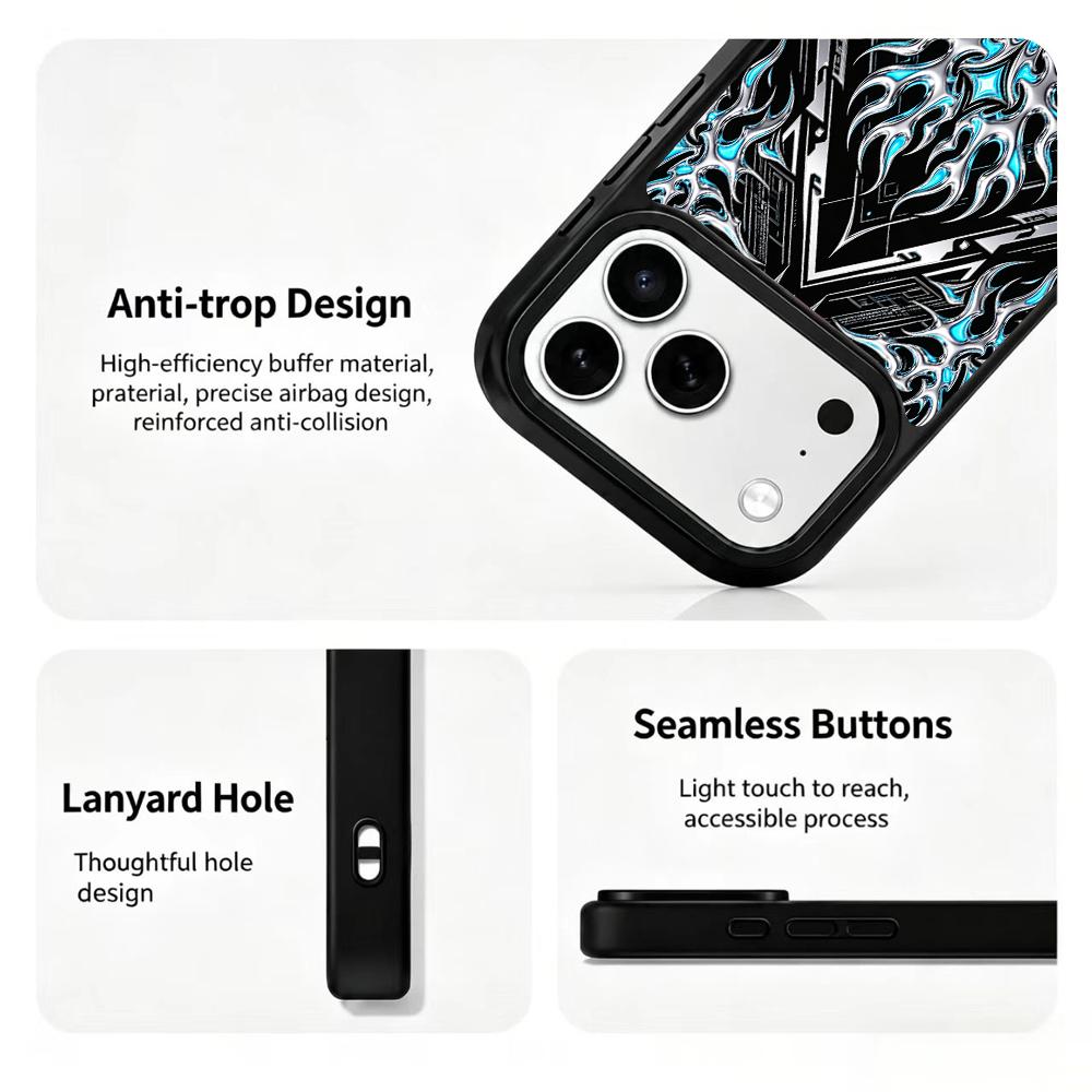 Compatible with iPhone 18 Pro & 17 Pro Colorful Painting PC Silicone Magnetic Phone Case - Diamond Flame Blue