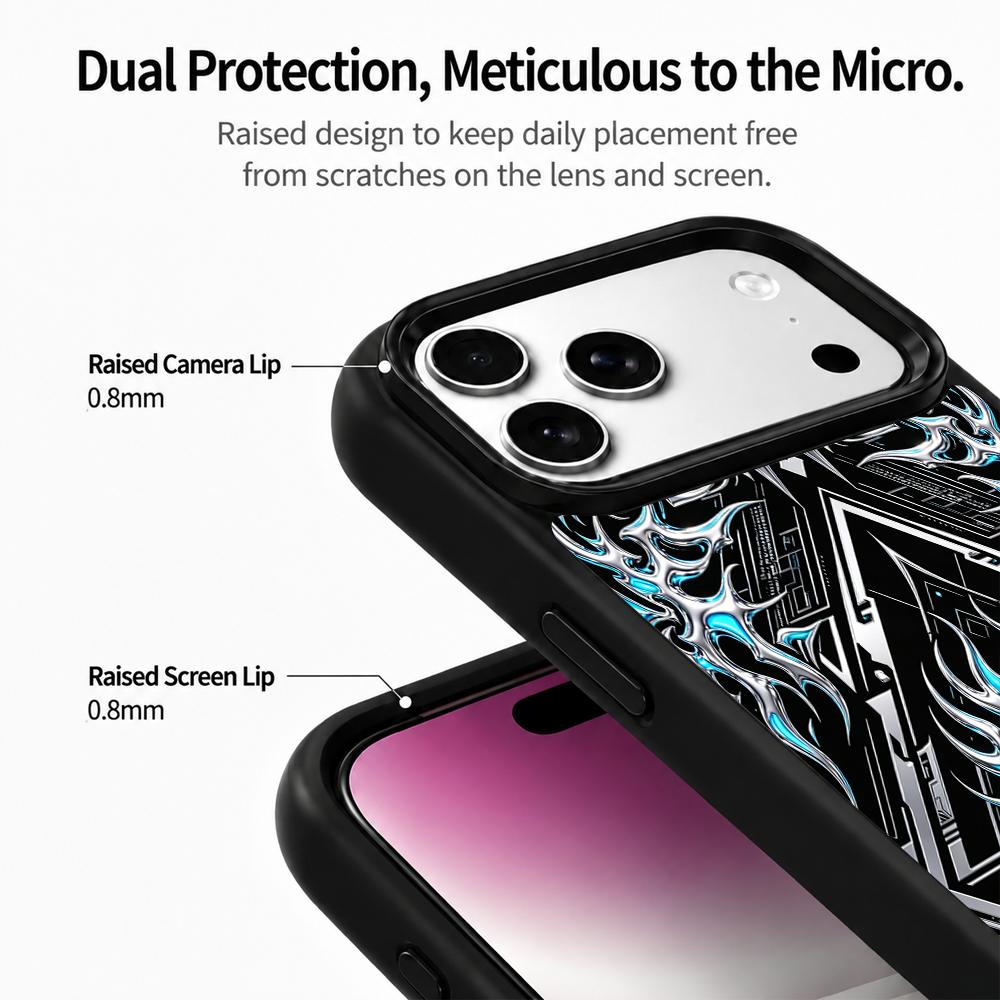 Compatible with iPhone 18 Pro & 17 Pro Colorful Painting PC Silicone Magnetic Phone Case - Diamond Flame Blue