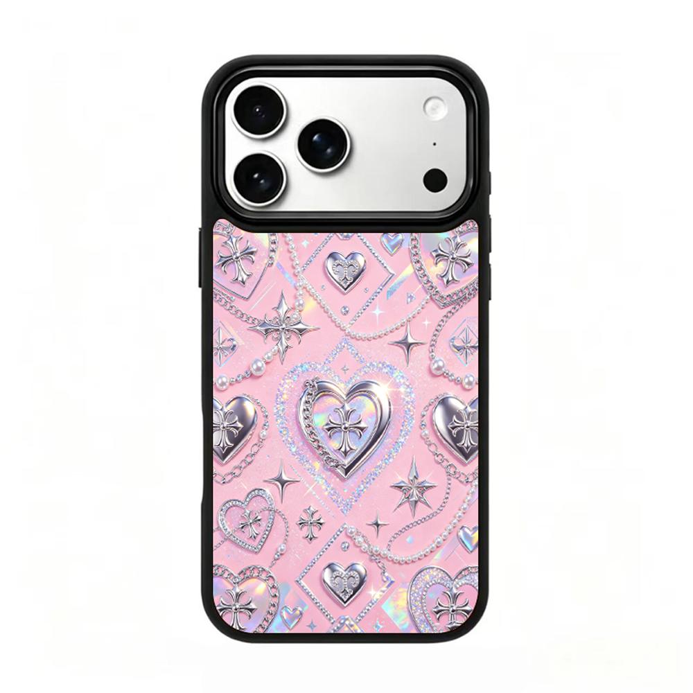 Compatible with iPhone 18 Pro & 17 Pro Colorful Painting PC Silicone Magnetic Phone Case - Pink Sweetheart Chloe Diamond Pattern