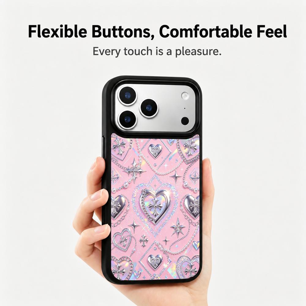 Compatible with iPhone 18 Pro & 17 Pro Colorful Painting PC Silicone Magnetic Phone Case - Pink Sweetheart Chloe Diamond Pattern