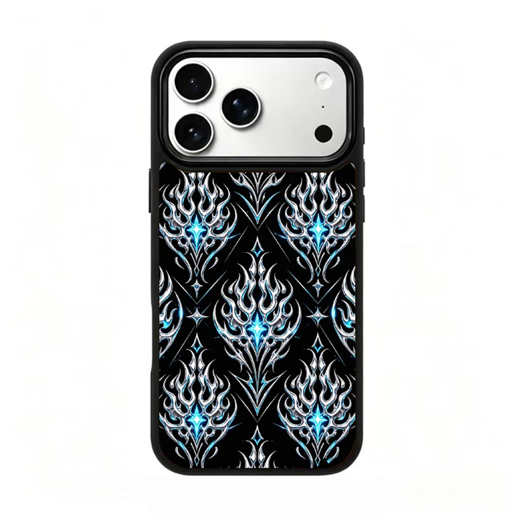Compatible with iPhone 18 Pro & 17 Pro Colorful Painting PC Silicone Magnetic Phone Case - Ice Flame Pattern