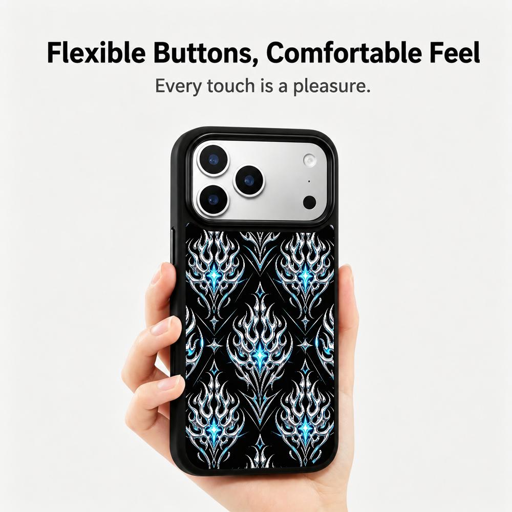 Compatible with iPhone 18 Pro & 17 Pro Colorful Painting PC Silicone Magnetic Phone Case - Ice Flame Pattern