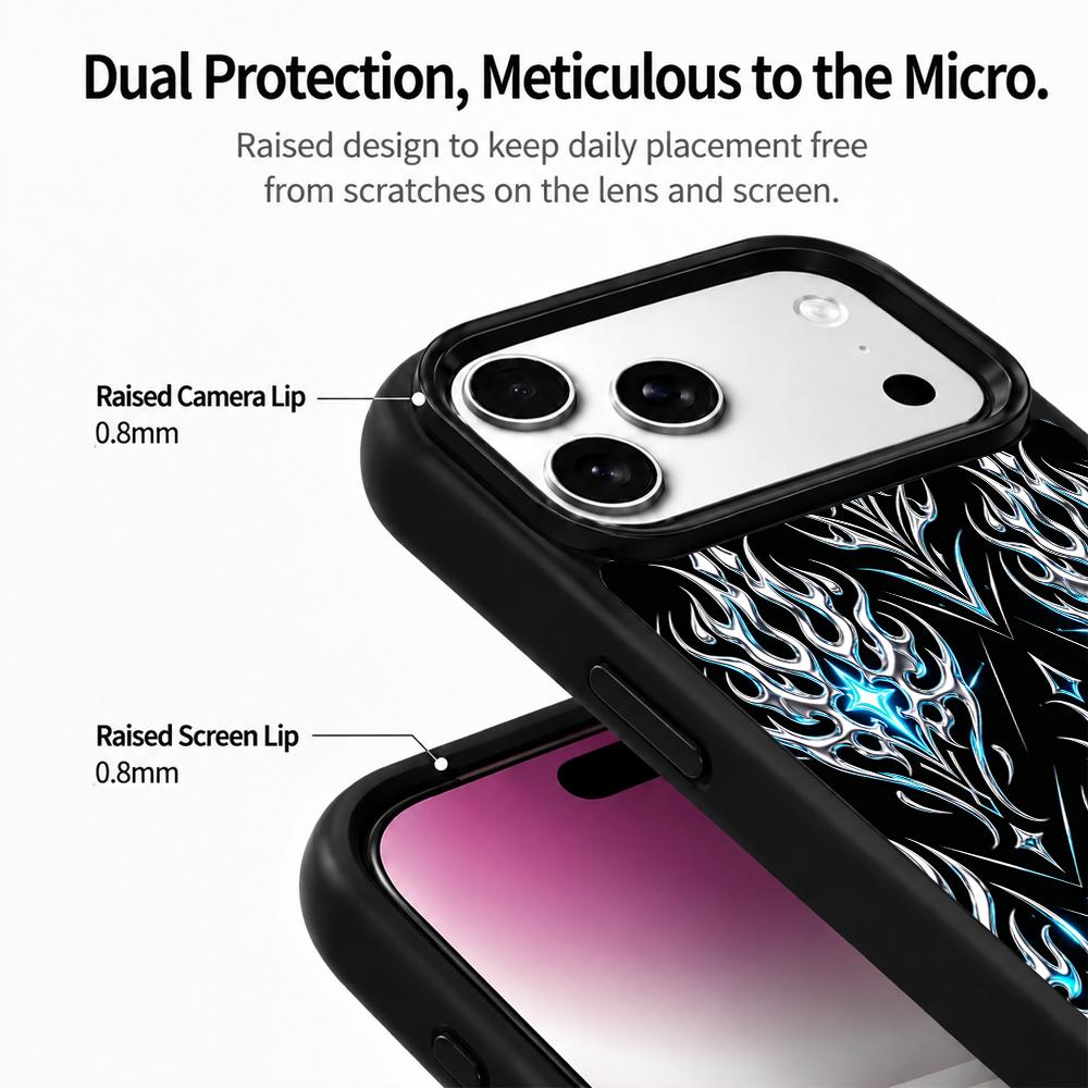 Compatible with iPhone 18 Pro & 17 Pro Colorful Painting PC Silicone Magnetic Phone Case - Ice Flame Pattern