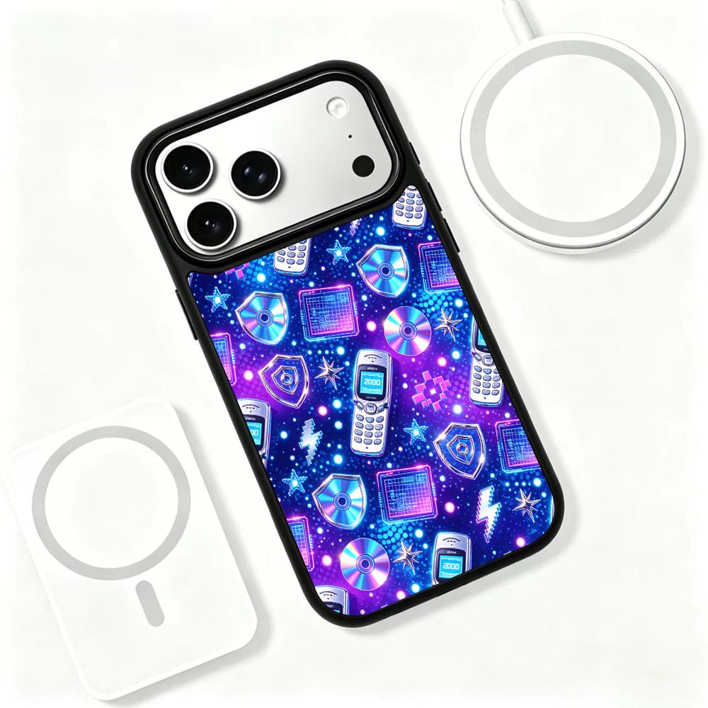 Compatible with iPhone 18 Pro & 17 Pro Colorful Painting PC Silicone Magnetic Phone Case - Millennium Retro Telecom Cyber ??Texture