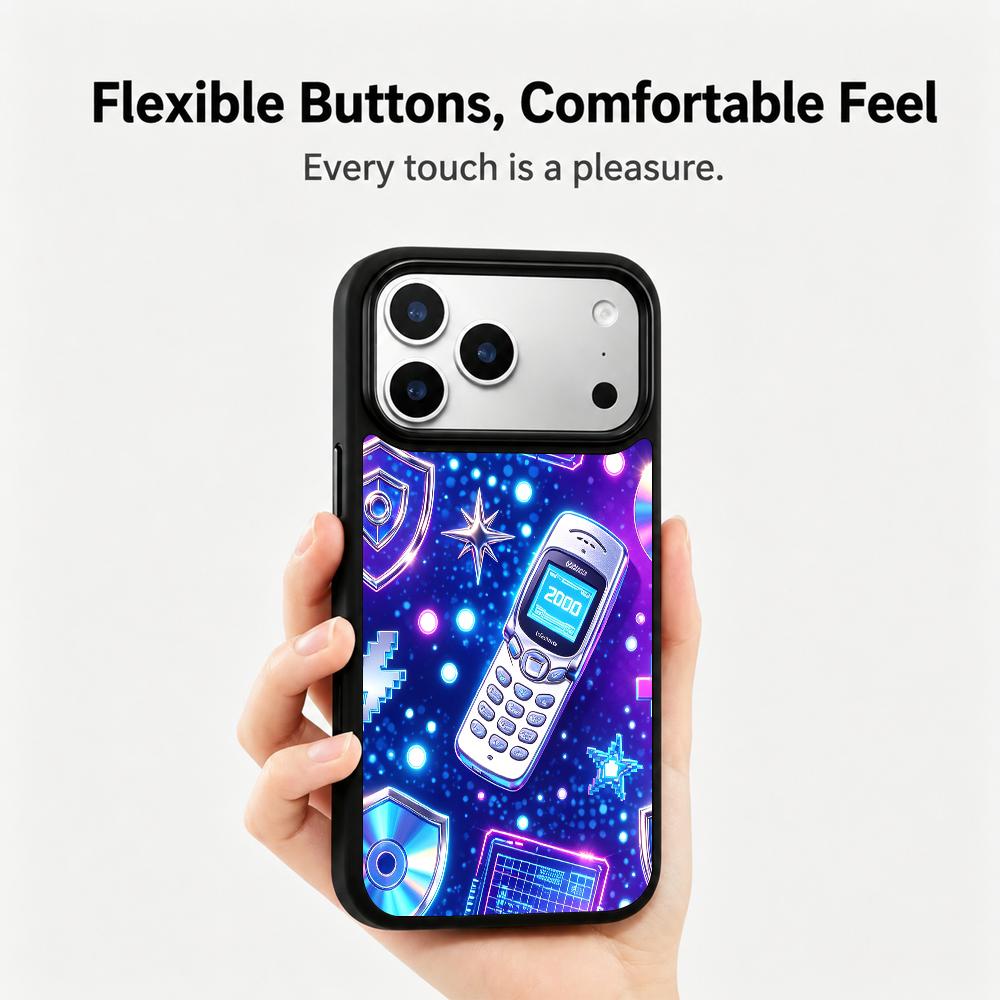 Compatible with iPhone 18 Pro & 17 Pro Colorful Painting PC Silicone Magnetic Phone Case - Millennium Retro Machine Neon Closeup