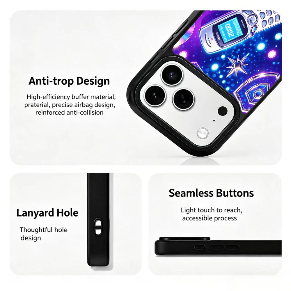 Compatible with iPhone 18 Pro & 17 Pro Colorful Painting PC Silicone Magnetic Phone Case - Millennium Retro Machine Neon Closeup