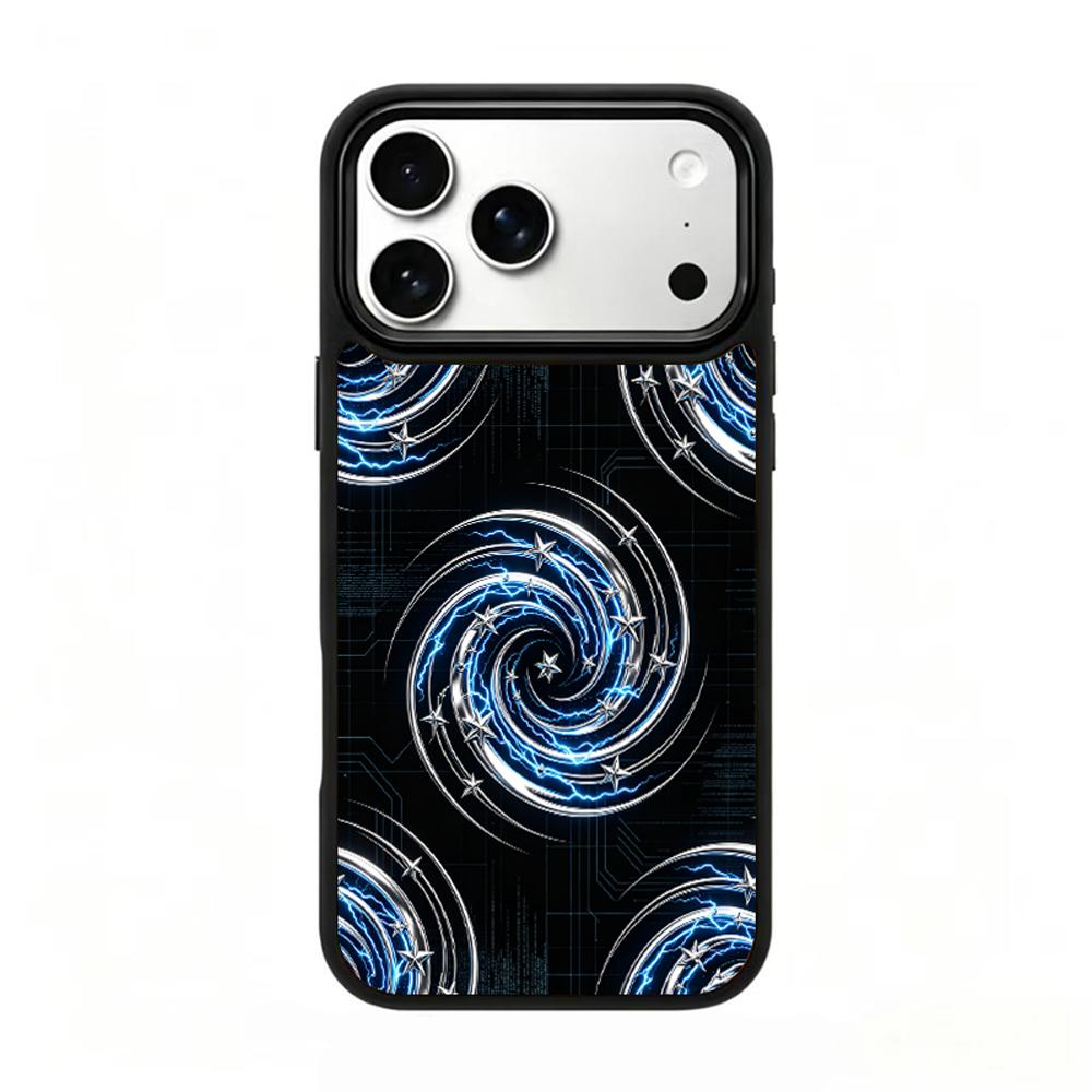 Compatible with iPhone 18 Pro & 17 Pro Colorful Painting PC Silicone Magnetic Phone Case - Thunder Vortex Star Orbit Technology Pattern