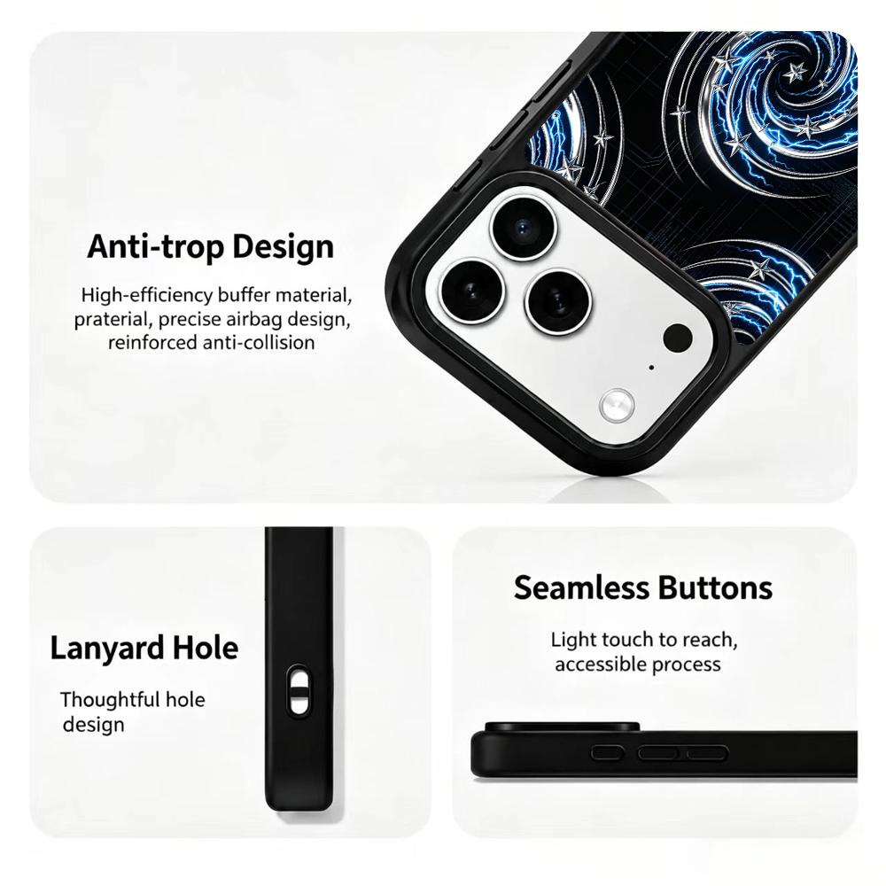 Compatible with iPhone 18 Pro & 17 Pro Colorful Painting PC Silicone Magnetic Phone Case - Thunder Vortex Star Orbit Technology Pattern