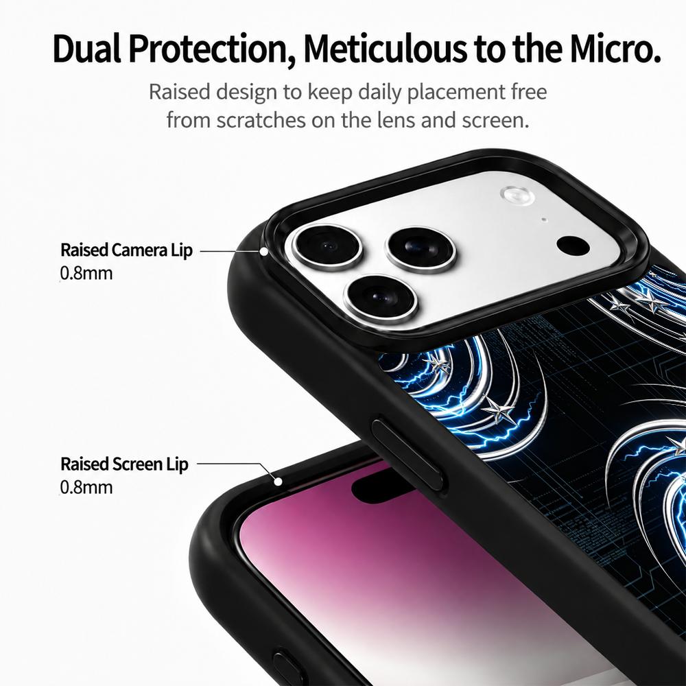 Compatible with iPhone 18 Pro & 17 Pro Colorful Painting PC Silicone Magnetic Phone Case - Thunder Vortex Star Orbit Technology Pattern