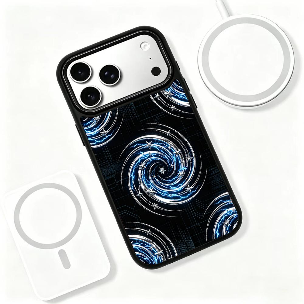 Compatible with iPhone 18 Pro & 17 Pro Colorful Painting PC Silicone Magnetic Phone Case - Thunder Vortex Star Orbit Technology Pattern
