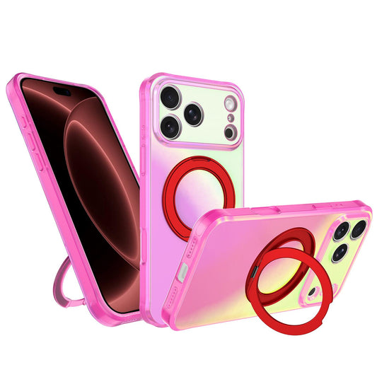 Compatible with iPhone 18 Pro Max Iris Mirror Magnetic Ring Holder Phone Case - Aurora Red