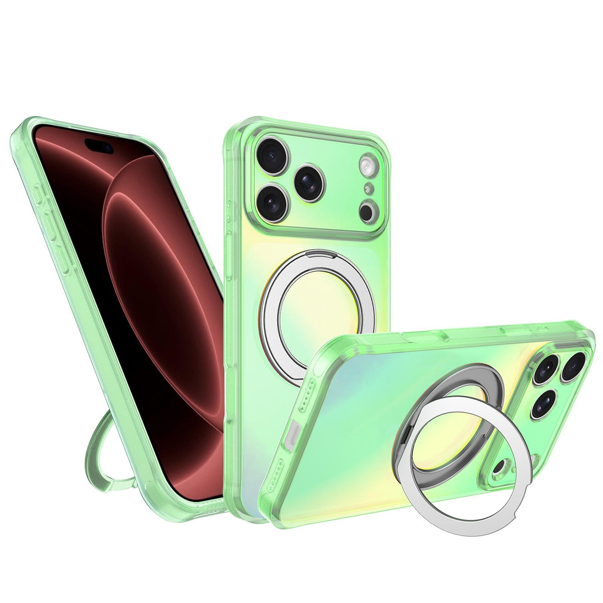 Compatible with iPhone 18 Pro Max Iris Mirror Magnetic Ring Holder Phone Case - Lime