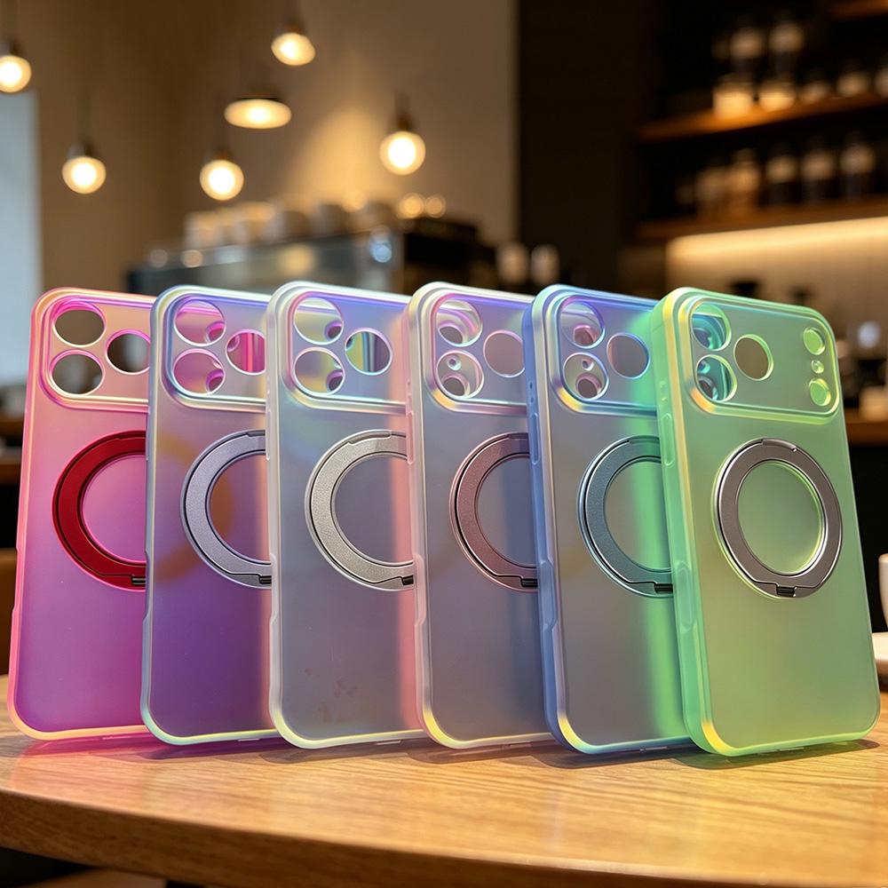 Compatible with iPhone 18 Pro Max Iris Mirror Magnetic Ring Holder Phone Case - Lime