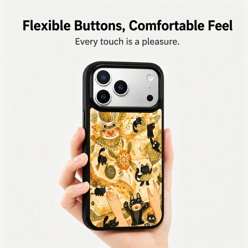 Compatible with iPhone 18 Pro Max & 17 Pro Max Earth Series PC Silicone Magnetic Phone Case - Earthy Black Cat