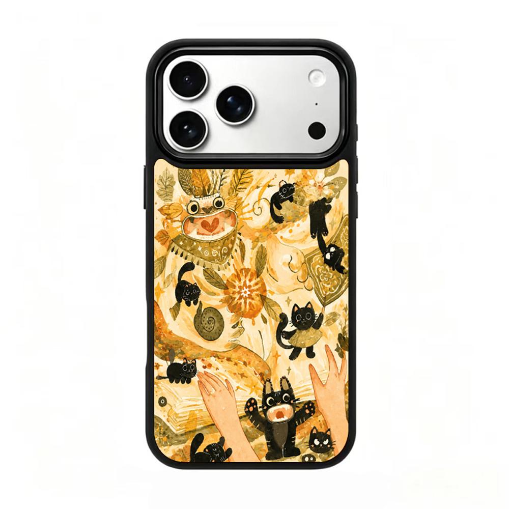 Compatible with iPhone 18 Pro & 17 Pro Earth Series PC Silicone Magnetic Phone Case - Earthy Black Cat