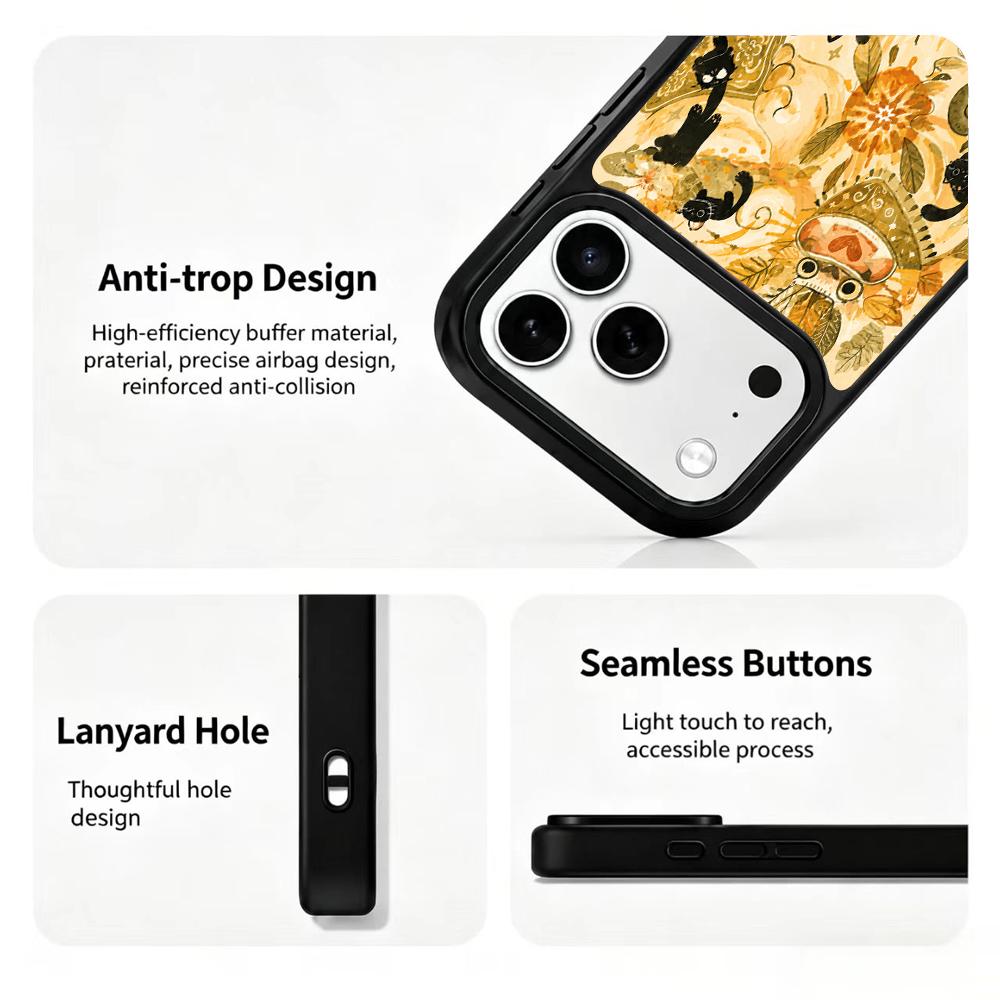Compatible with iPhone 18 Pro & 17 Pro Earth Series PC Silicone Magnetic Phone Case - Earthy Black Cat