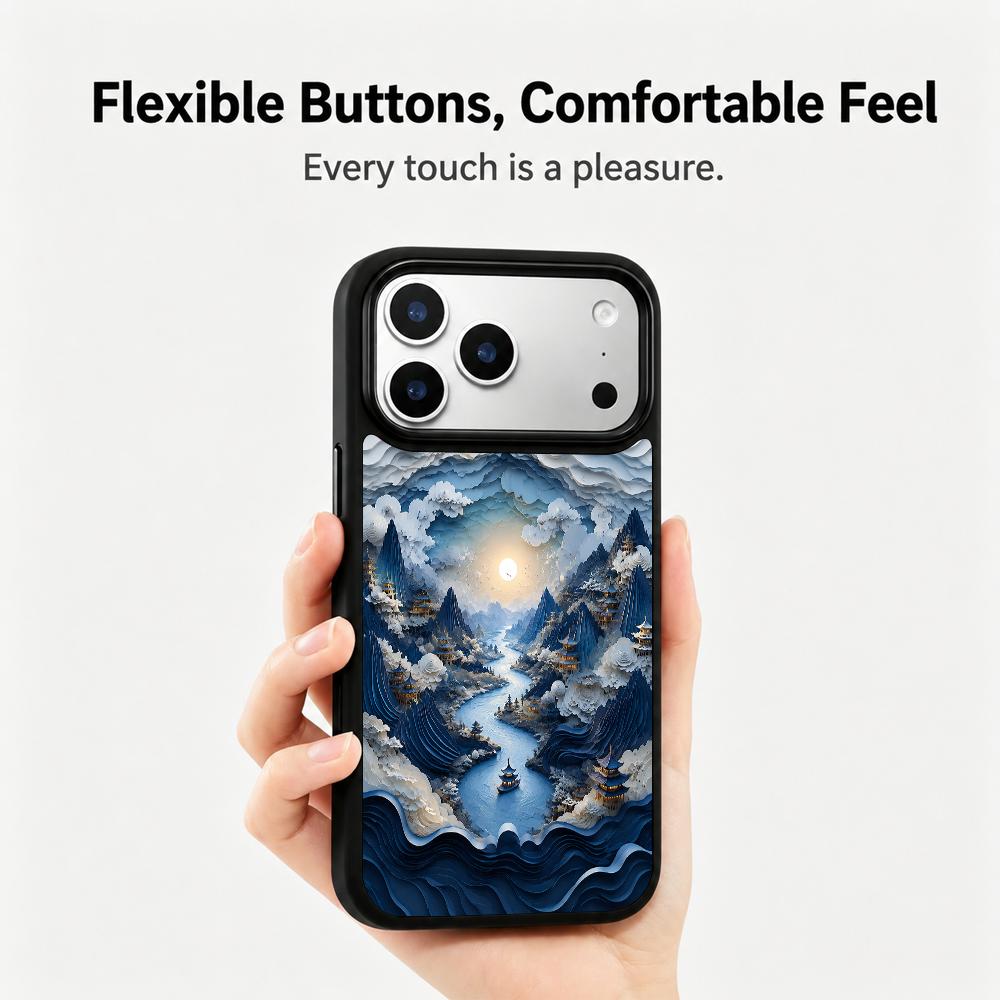 Compatible with iPhone 18 Pro Max & 17 Pro Max Water Series PC Silicone Magnetic Phone Case - Water Narcissus River Scenery